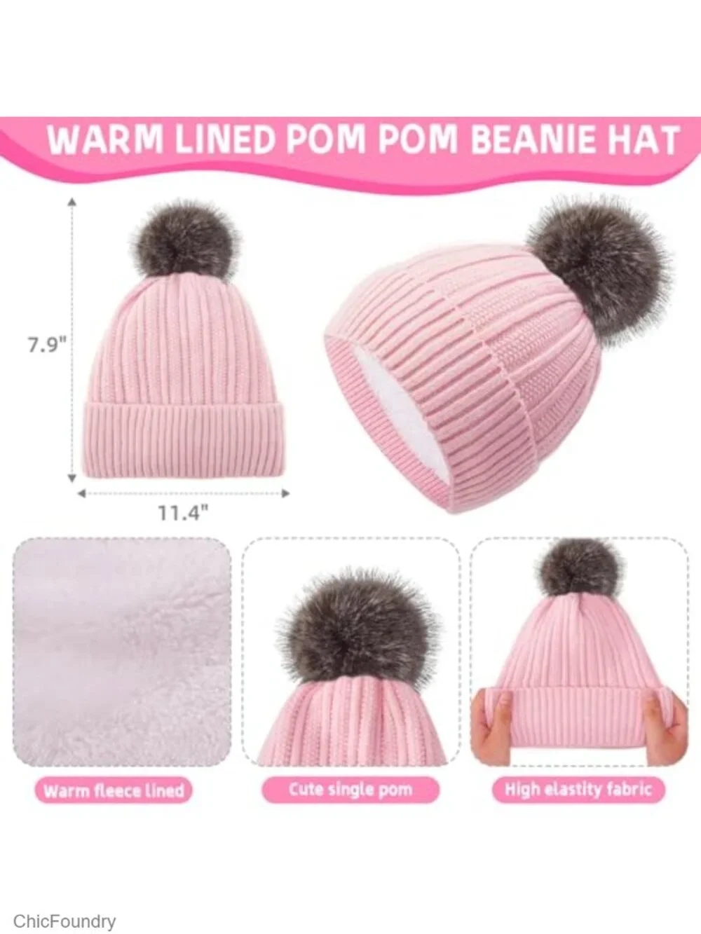 Kids Winter Hat Gloves Scarf Set Fleece Lining Knit Mittens Neck Warmer